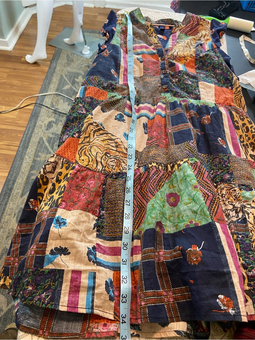 Pilcro Patchwork Tiger Leopard Tiered Mini Babydoll Dress XSmall XS - Picture 5 of 15